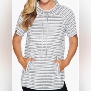 Vince Camuto Knit Pullover Cowl Neck Front Pocket Navy Stripe Women's Size XL‎